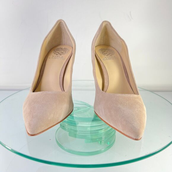 Vince Camuto Candera Pumps Beige Suede Leather Pointed Toe Heels - Picture 3 of 8